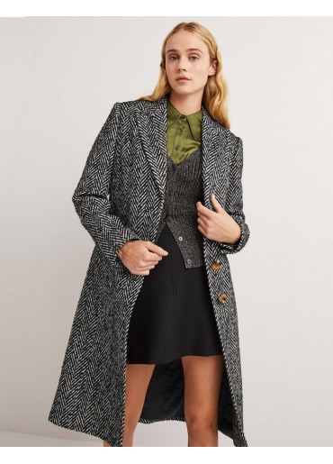 Balık Sırtı Desenli Kaşe Kaşmir Kaban