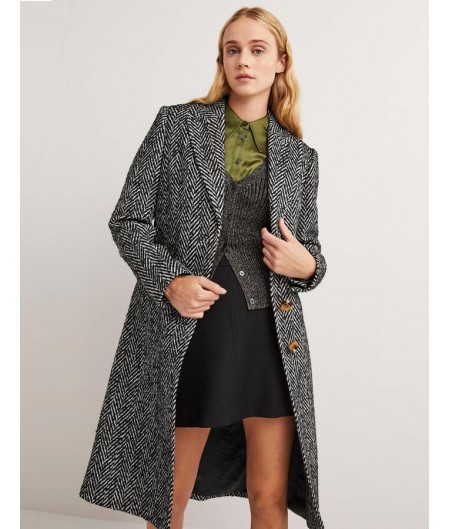 Balık Sırtı Desenli Kaşe Kaşmir Kaban