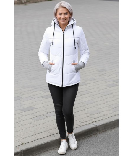 Günlük Su Geçirmez Kışlık Şişme Kadın Eldivenli Beyaz Mont 