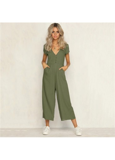 Keten Günlük Yazlık V Yaka Kısa Paça Tasarım Kadın Tulum