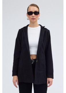 Tasarım Yaka Kaşe Siyah Kaban