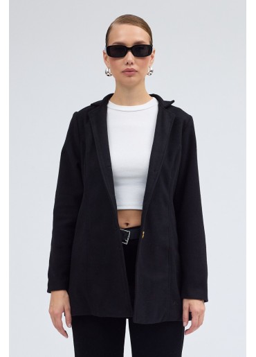 Tasarım Yaka Kaşe Siyah Kaban