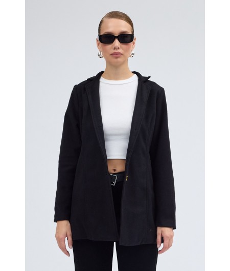 Tasarım Yaka Kaşe Siyah Kaban