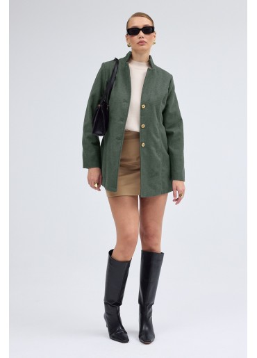 Tasarım Yaka Kısa Boy Kaşe Haki Kaban