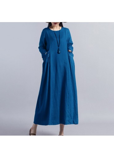 Günlük Yazlık Uzun Kol Tam Boy Cep Detaylı Tasarım Kadın Elbise